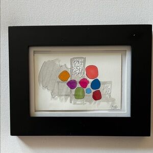 Abstract Framed Art with Black Frame mid century modern signed